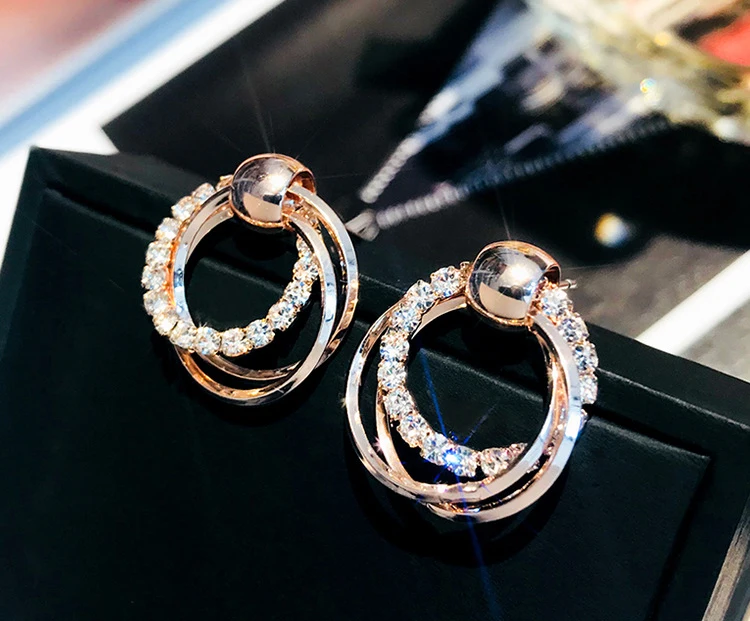 Модные женские 925 серебряная серьга с кристаллами и кристаллами Swarovski, Роскошные офисные женские круглые серьги с пряжкой, вечерние ювелирные изделия