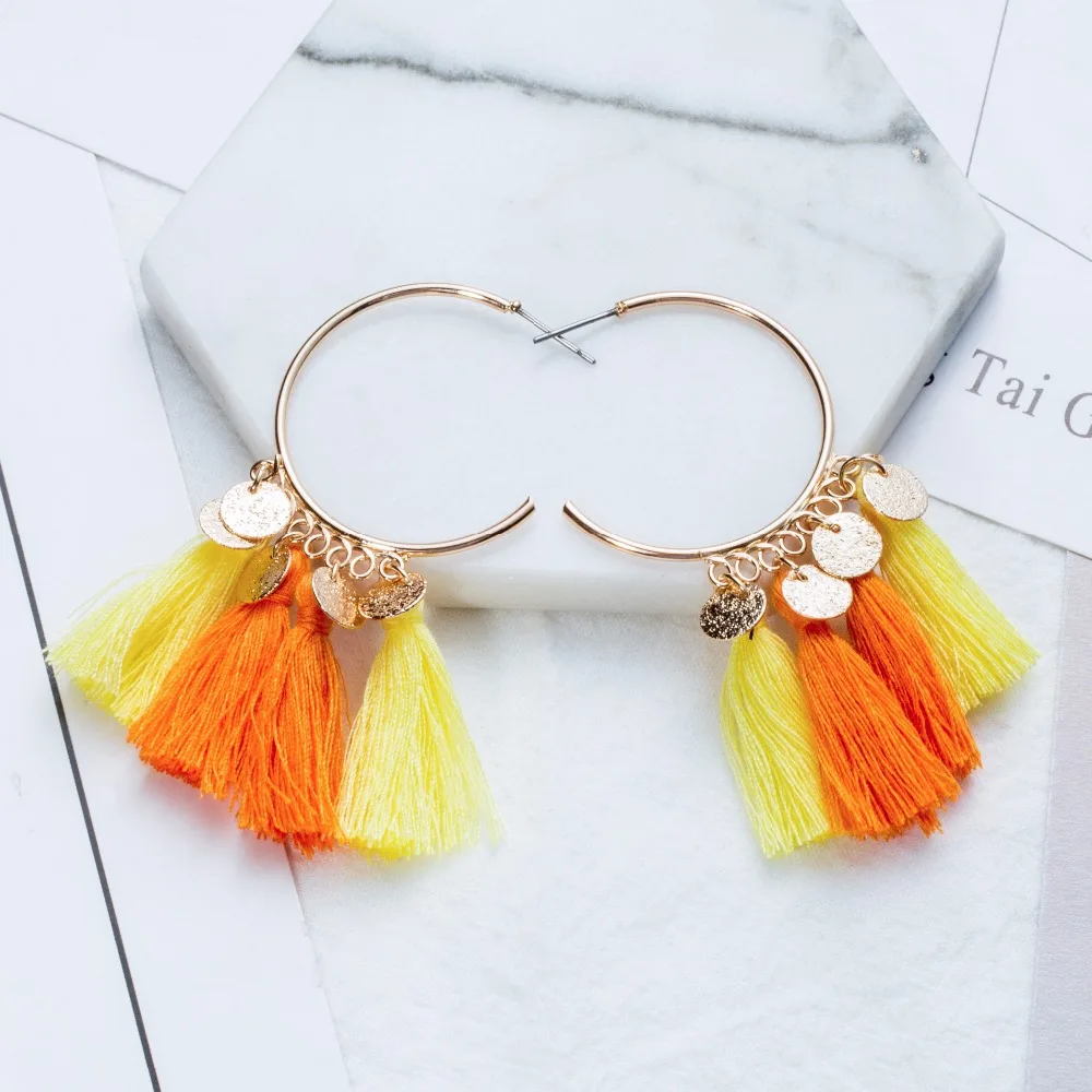 2017 новая мода золотой круг Висячие серьги кисточкой богемный Этническая для