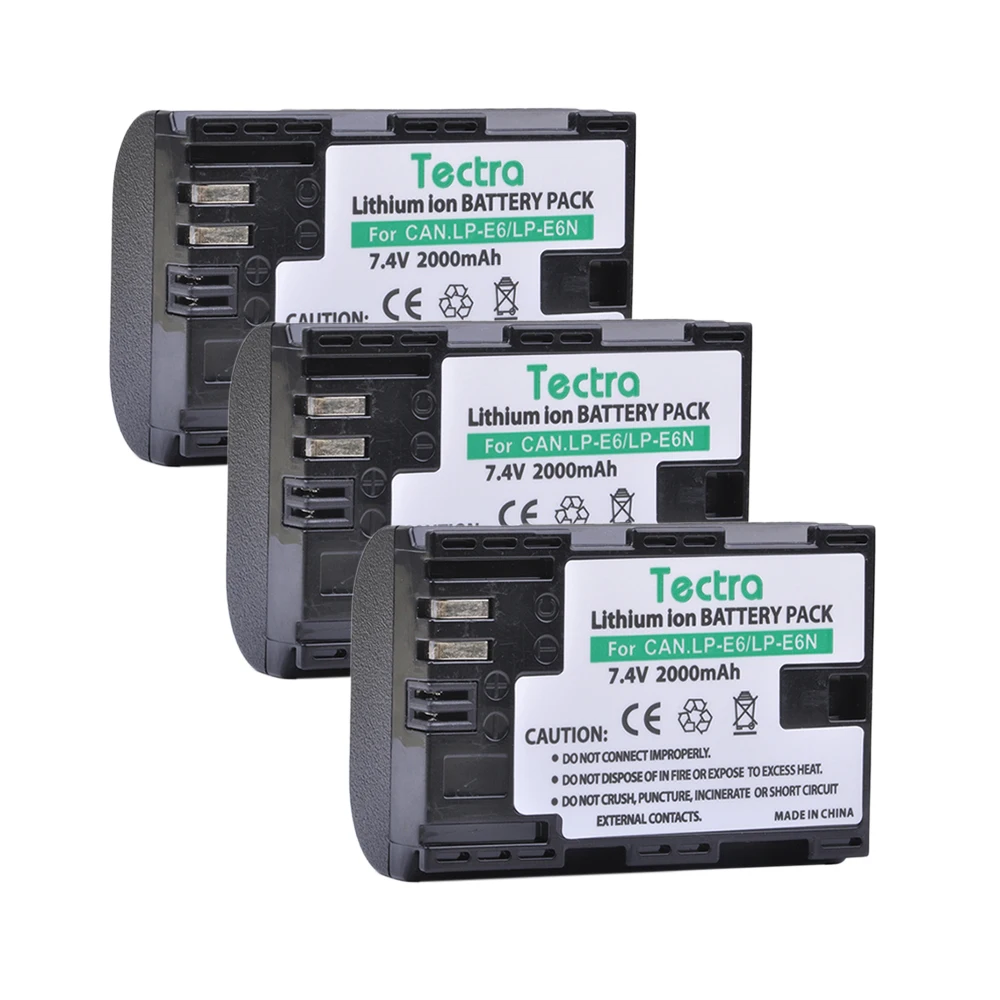 Tectra 3PCS LP-E6 LPE6 LPE6N Аккумулятор для Canon EOS 5D 5D2 5DS R Mark II 2 / III 3 6D 60D 60Da 7D 7D2 7DII 70D 80D и т. д. |