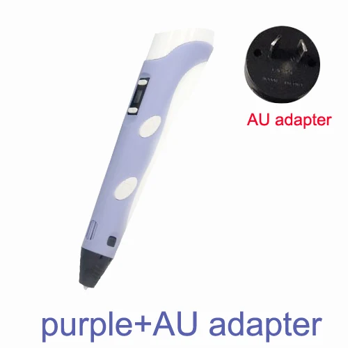purple-AU adapter 3D Ручка для рисования, регулируемая печать, детские развивающие игрушки, сделай сам, светодиодный ABS экран, креативный подарок, живопись, дизайн, 0,7 мм диаметр наконечника - Цвет: purple-AU adapter