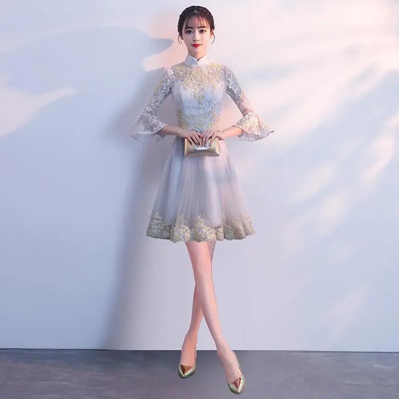 Элегантное свадебное платье для подружки невесты, Qipao, новинка, женское вечернее платье в китайском стиле, Vestidos, с цветочной вышивкой, сексуальное короткое тонкое платье Cheongsam - Цвет: Style 9