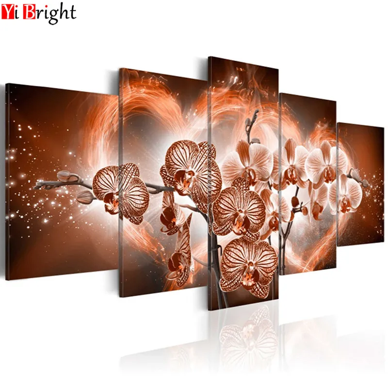 

5D DIY Diamond Embroidery Orchid Flower Diamond Painting Cross Stitch Full Rhinestone Mosaic Multi-Picture Decor 5pcs/set XY1