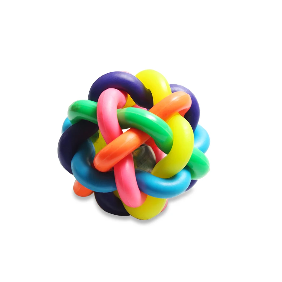 Rubber Squeaky Dog Toys Cotton Rope Ball Interactive Dog Toy Drawstring Tennis Ball Pet Chew Knot Puppy Multicolor Bell Ball