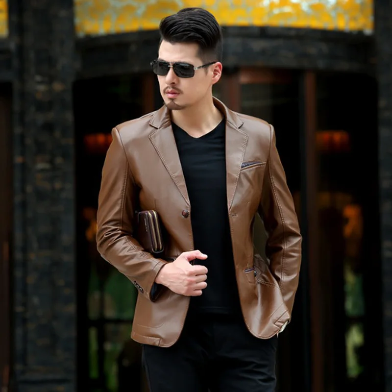 Кожаная мужская куртка весна осень 2020 Jaqueta De Couro Masculina черная тонкая Повседневная