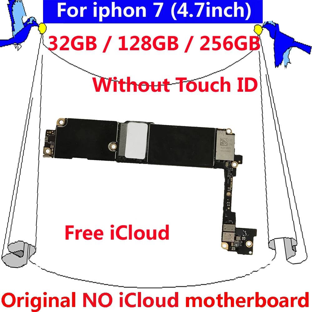 Для iphone 7 оригинальная разблокированная материнская плата без touch ID 32 Гб 128 ГБ 256 100%