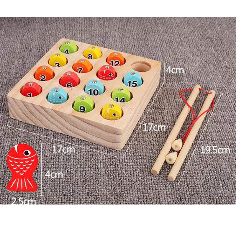 Магнитные деревянные блоки родитель-ребенок игра цифровая рыболовная игрушка 15