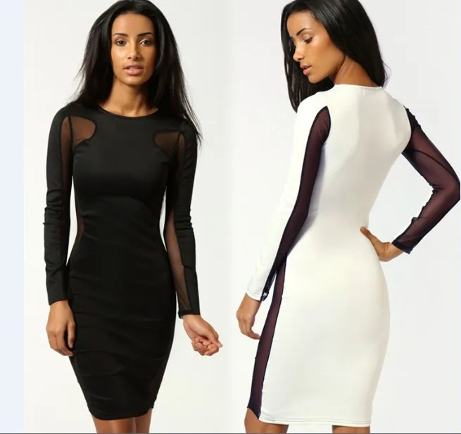 Горячая распродажа сексуальное бандажное платье с кружевом на рукаве ну