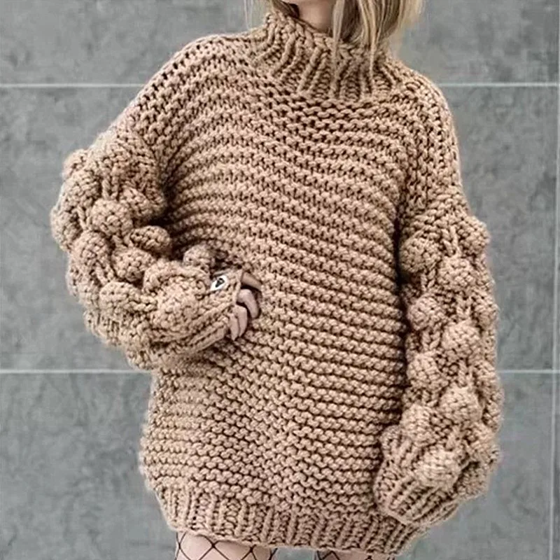 Neploe Hand Knitted Solid Women Sweater Loose Warm Puff Sleeves Girl Pullovers 2022 New Auttum Winter Fashion Sueter Mujer 68635 | Женская