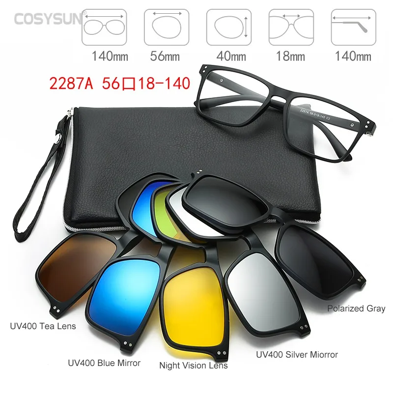 2287 5 lens 1 frame Солнцезащитные очки с различными линзами, мужские магнитные солнцезащитные очки, женские очки с магнитным зажимом, оптические очки для близорукости, оправа с 5 линзами - Цвет линз: 2287 5 lens 1 frame