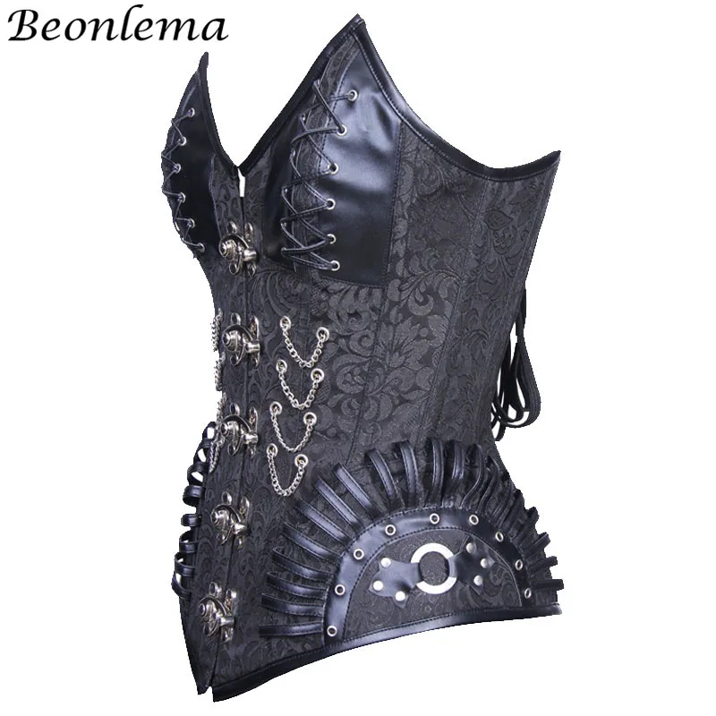 BEONLEMA, вышивка, стимпанк, корсет, черный, готический, одежда для женщин, Клубная одежда, Bustiyer Corpetes e Corselet e Espartilhos