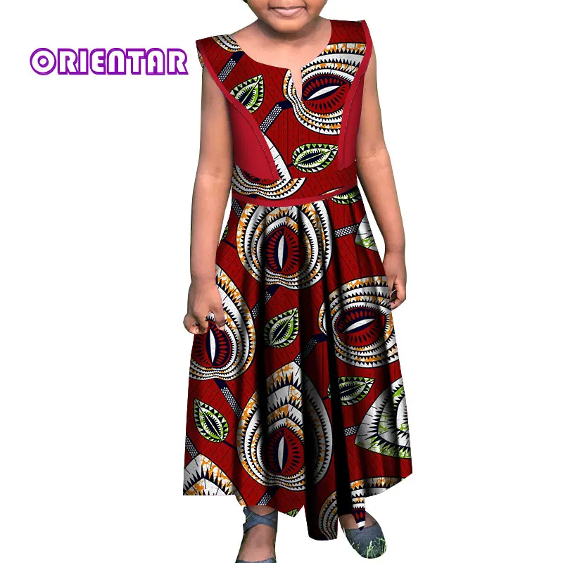 Платья в африканском стиле для маленьких девочек; платье без рукавов с круглым вырезом; традиционное платье с принтом в африканском стиле; Bazin Riche; повседневное детское праздничное платье; WYT278