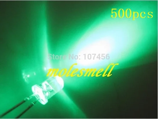 

500pcs 5mm Ultra Bright LED green LED lamps 5mm green led for 5mm water clear round green led