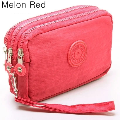 melon red Новинка, кошелек с тремя молниями для монет, женский маленький кошелек, тканевый кошелек для телефона с эффектом потертости, портативная косметичка F015 - Цвет: melon red