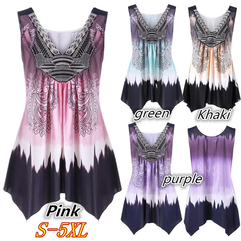 

2018 Womens Summer Casual Sleeveless Punk Plus Size Tee Shirt