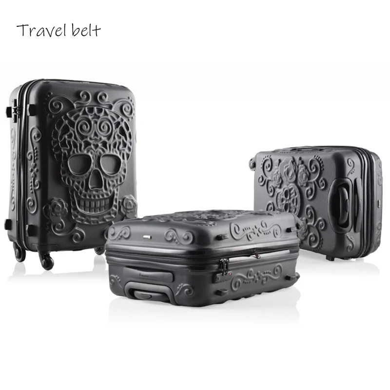 Three pieces for sale together 19/24/28 Inch Rolling Luggage Spinner brand Travel Suitcase Big golden tooth skull