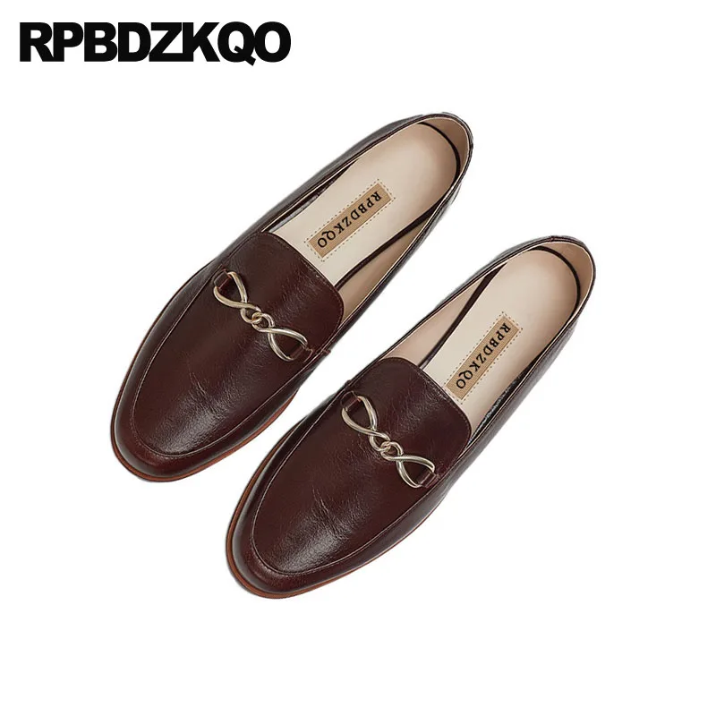 Лоферы на плоской подошве с цепочкой черные круглым носком большие размеры