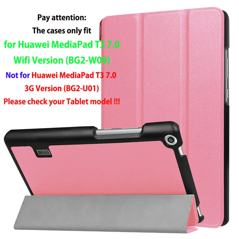 Pink Модный чехол для девочек huawei MediaPad T3 7,0 BG2-W09, смарт-чехол из искусственной кожи, чехол для планшета Honor Play Pad 2 7,0, кожа+ пленка+ ручка - Цвет: Pink