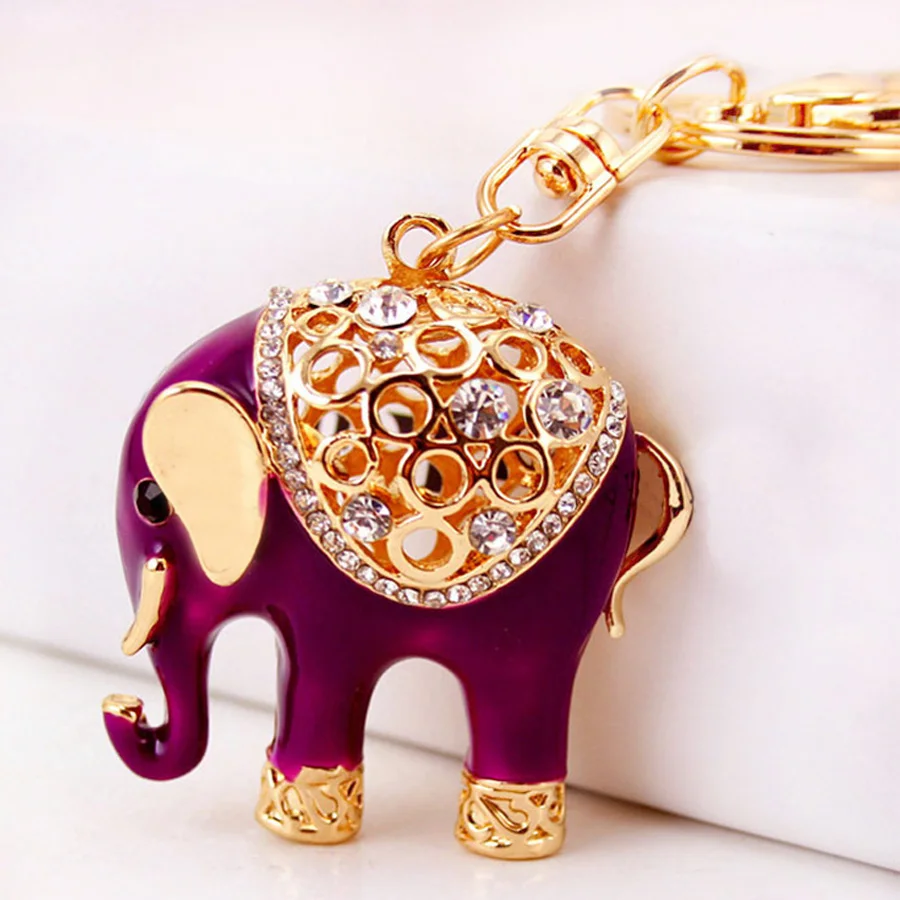 

Unique Charm Trinket Rhinestone Animal Elephant Metal Key Chain Ring Holder Fashion Bag Keychain Alloy Car Keyring Souvenir R120