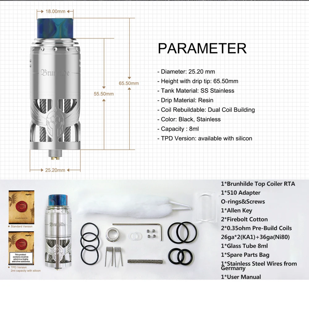 

IN STOCK 2PCS Vapefly Brunhilde Top Coiler E cigarette Vape Coiler Tank Build Deck side filling design Vape Atomizer VS Zeus X