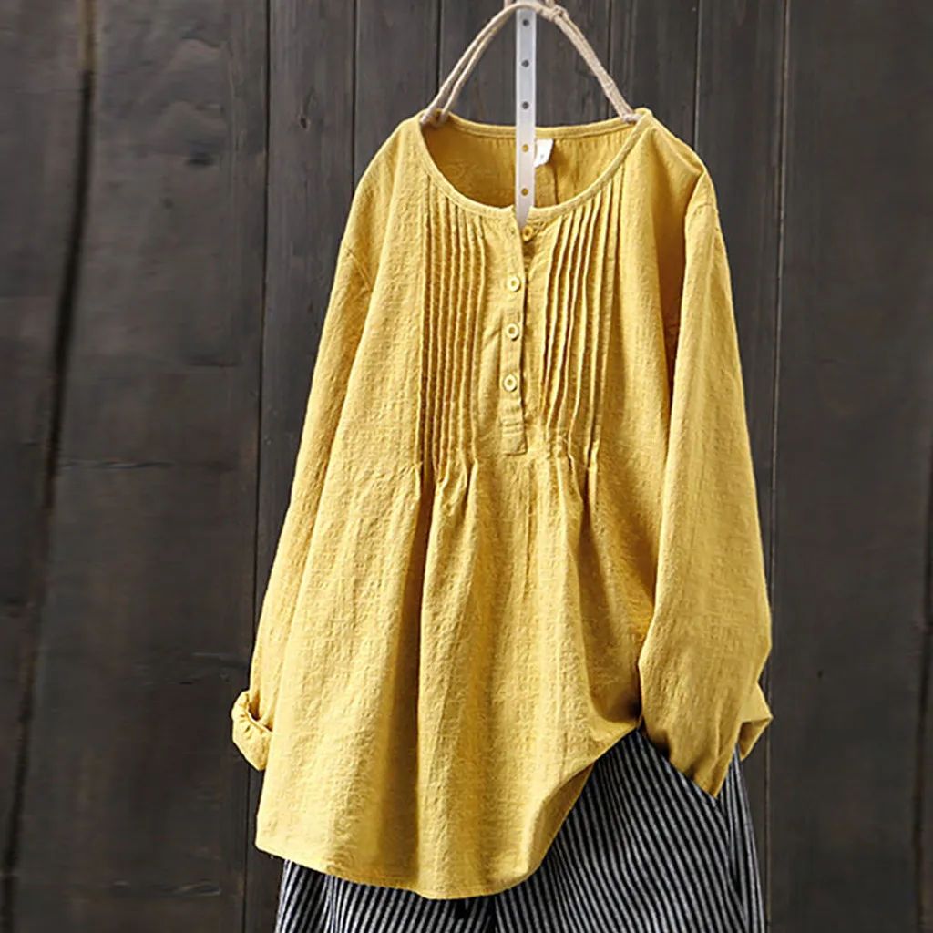 Linen blouse spring women tops long sleeve button shirts soild color loose top and blouse women clothes