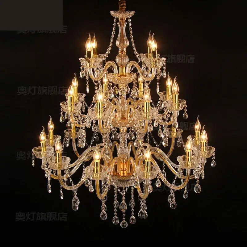 

hotel lobby Luxury Chandelier led Lamparas Clear crystal lighting For living room Villa Hall 24-40 pcs Gold ceiling Chandeliers