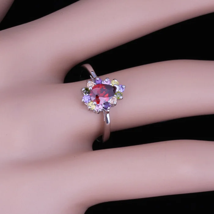 Сверкающее разноцветное многорежимное посеребренное кольцо Размер 5 / 6 7 8 9 D932 |