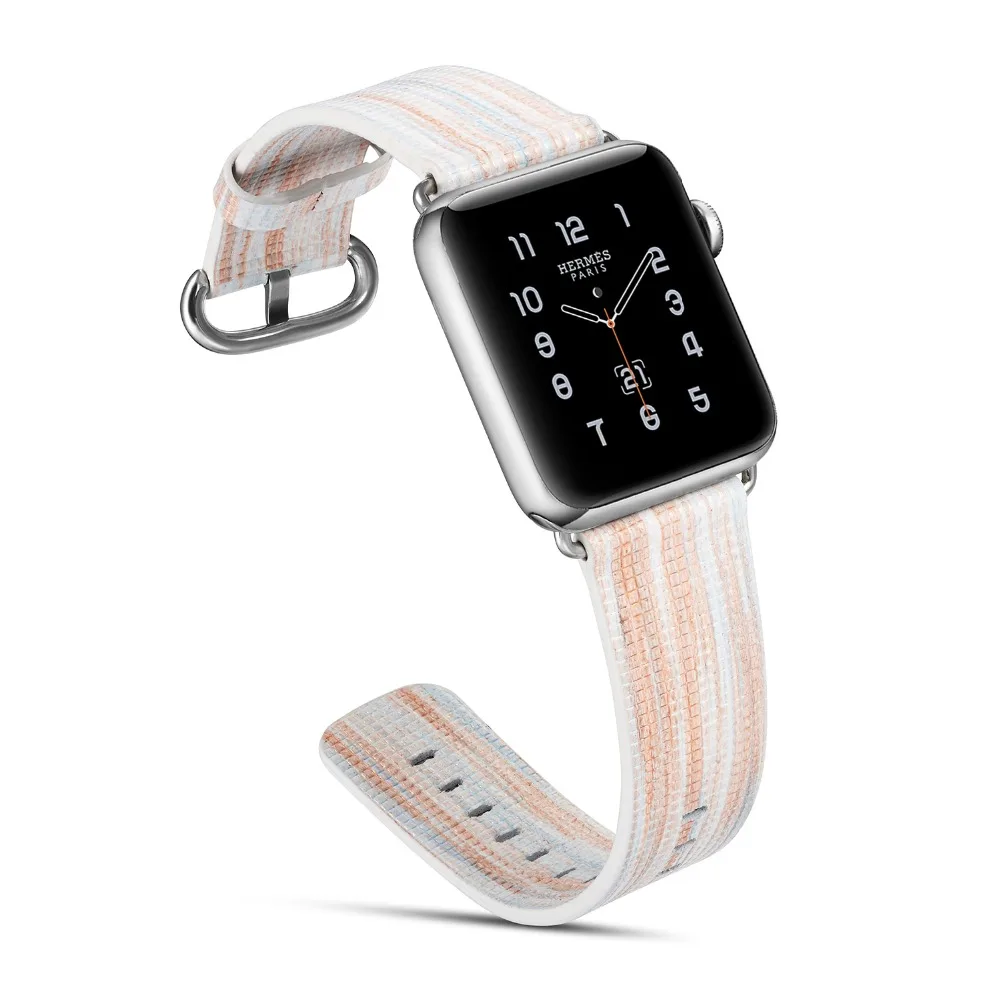National style Painted Leather Watch Band Strap for Apple colorful pattern Wrist Bracelet iwatch 44/40/42/38MM | Наручные часы