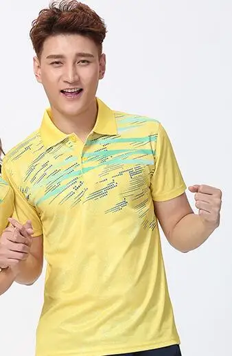 men yellow shirt Бадминтон футболка, Волан трикотаж, настольный теннис рубашки, теннис рубашка мужская, пинг-понг футболка, верхние части одежды zumaba женщин, masculino Mujer - Цвет: men yellow shirt