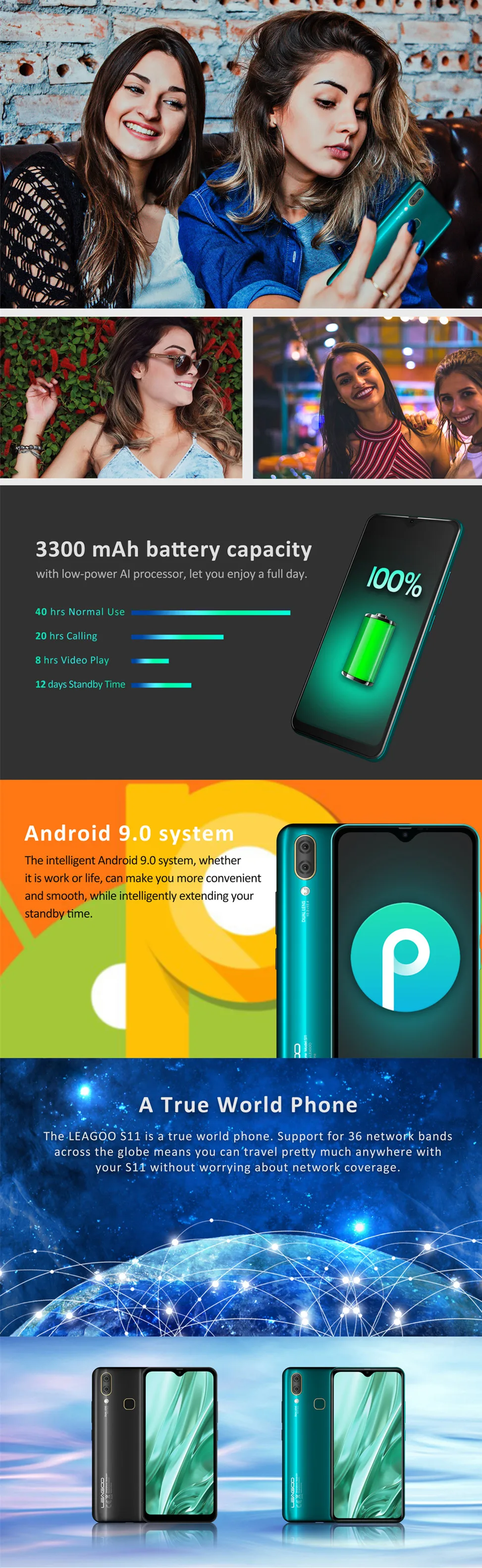 LEAGOO S11 6," 4 Гб ОЗУ 64 Гб ПЗУ экран капли воды смартфон Helio P22 Восьмиядерный Android 9,0 отпечаток пальца ID мобильный телефон