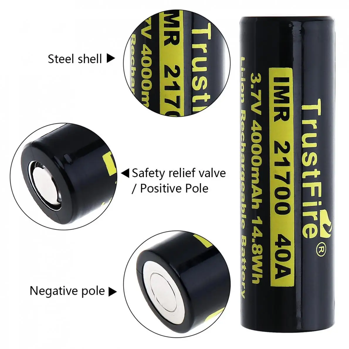TrustFire 2 Pieces 21700 IMR Battery 3.7V 40A 4000mAh 14.8W Li ion Rechargeable for Electric Tool Headlamp|rechargeable battery|battery abattery |