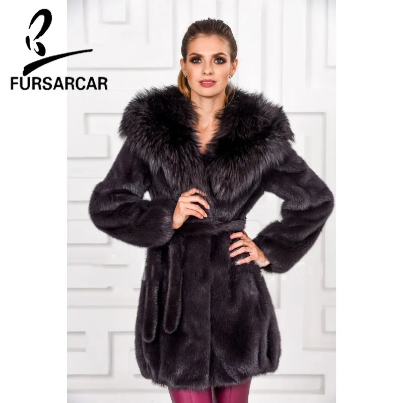 FURSARCAR Manteau Femme Hiver Женская норковая шуба пуховик с лисьим меховым воротником 2018