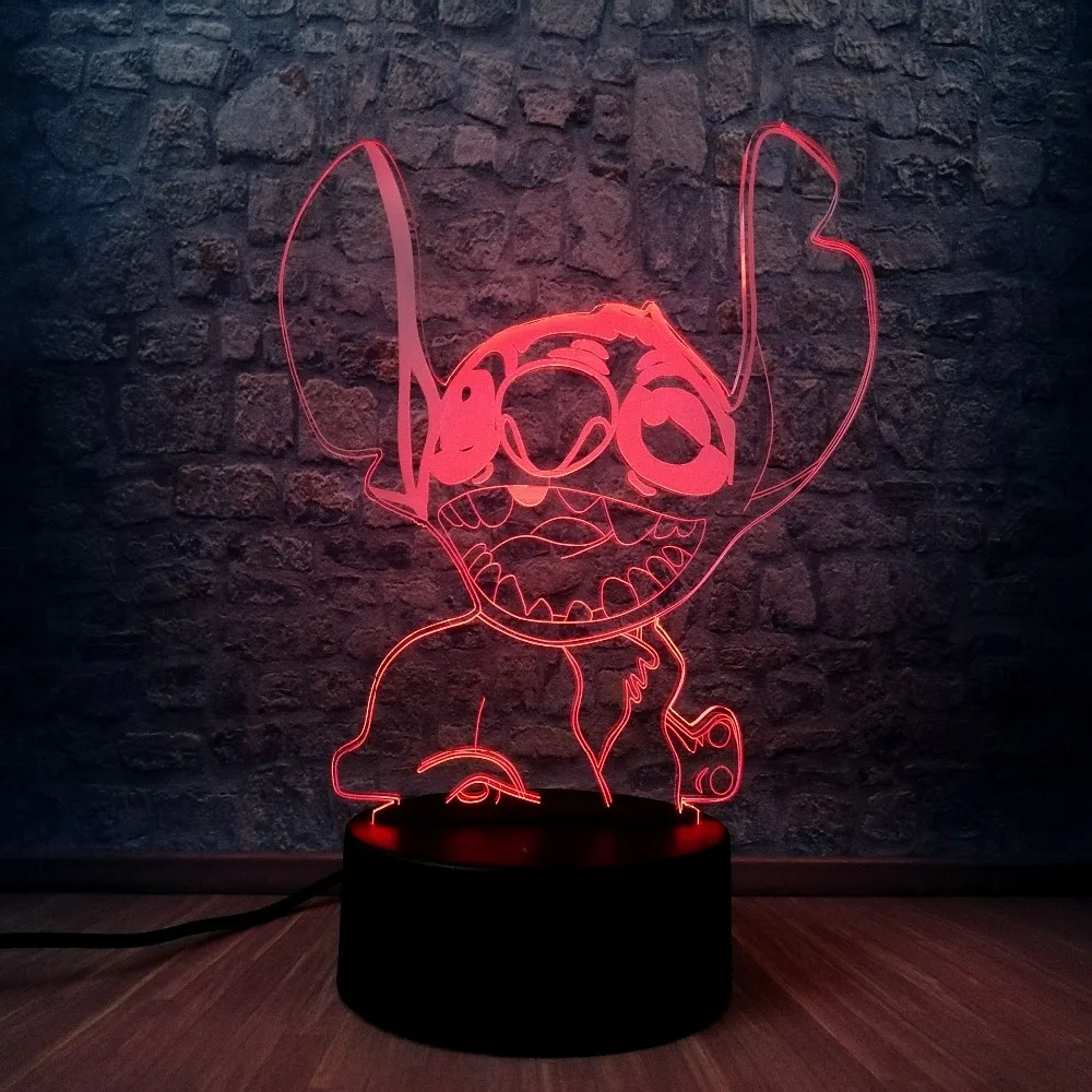 Забавный мультяшный стежок смех 3D светодиодный Ночник светильник RGB ing 7 цветов