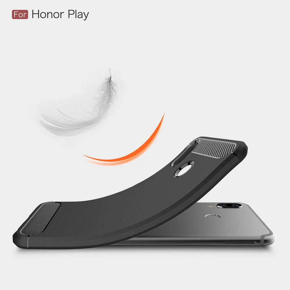 Phone Funda For Huawei Honor Play Carbon Fiber Brushed Shockproof Fitted Case COR-L29 COR-AL00 Soft Silicone TPU Bumper Cover | Мобильные