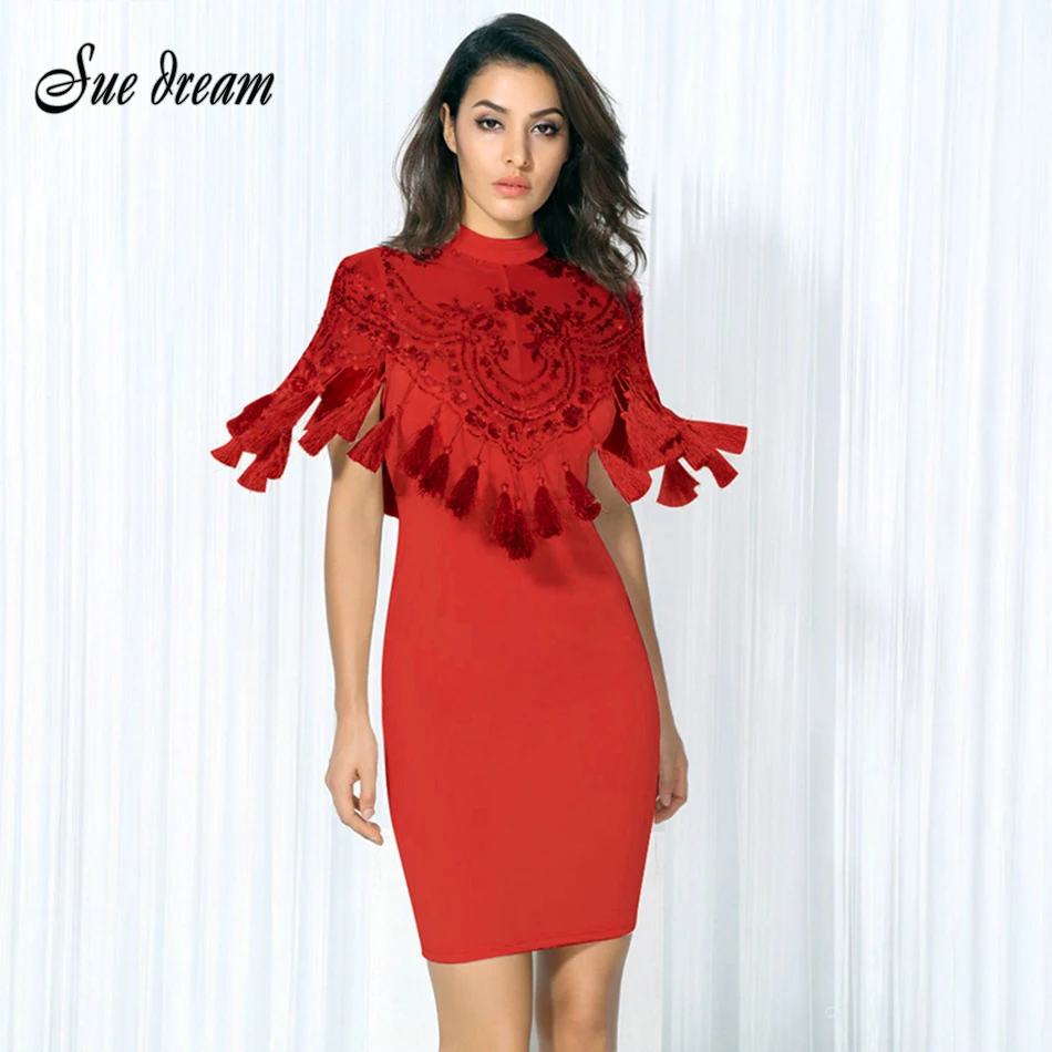 2018 Winter new women dress long sleeve o neck bandage sexy bodycon tassel chic celebrity party dresses vestidos wholesale | Женская