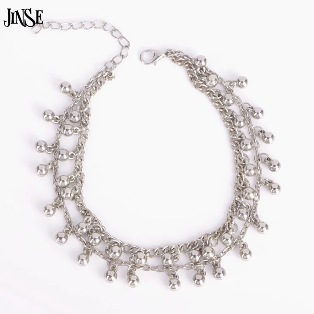 JINSE AK080 модная женская серебряная цепочка для ног двухслойный Колокольчик йоги