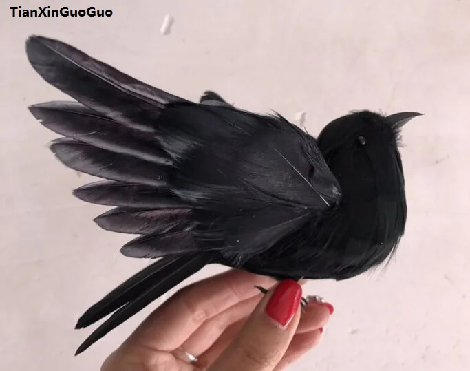 

simulation bird hard model about 12x16cm feathers crow bird spreading wings Halloween decoration gift s1144