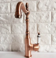 swivel spout water tap antique red copper single handle single hole kitchen sink bathroom faucet basin mixer tap anf421