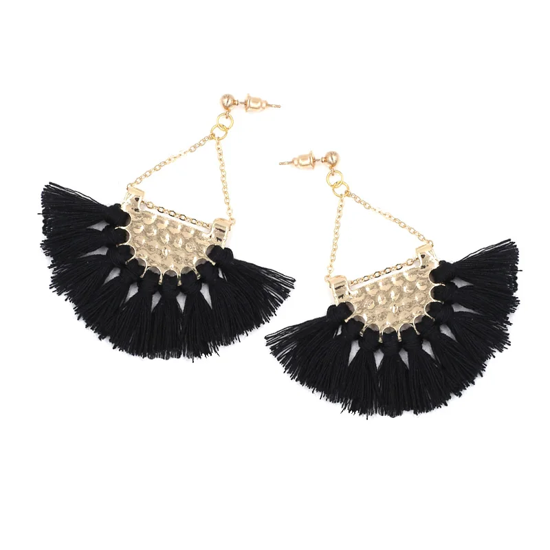 Bohemia Tassels Серьги болтаться женщины Аксессуары хлопок ручной бахромой серьги