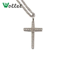 wollet jewelry zircon high quality pious full glossy cross steel color stainless steel pendant for women men