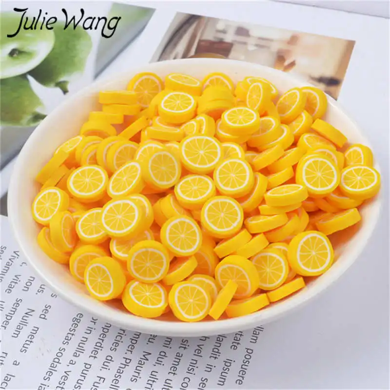 Lemon Julie Wang, 40 шт., смола, маленький фруктовый ломтик, амулеты, слизи, имитация банана, винограда, апельсина, аксессуары для изготовления ювелирных изделий, настольные реквизиты - Окраска металла: Lemon