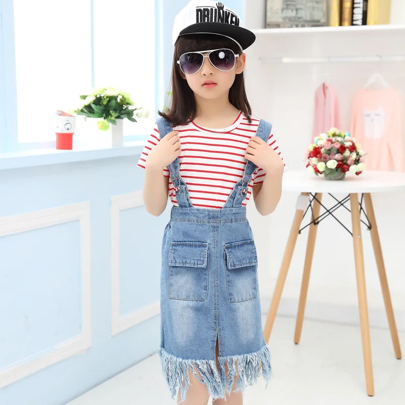 Детское повседневное модное платье на подтяжках для девочек сезон