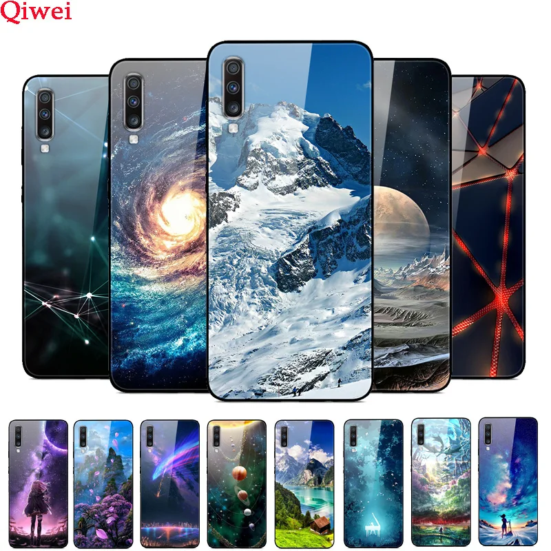 Для Samsung A70 чехол из закаленного стекла с принтом Чехлы для Galaxy Coque A 70 Жесткий