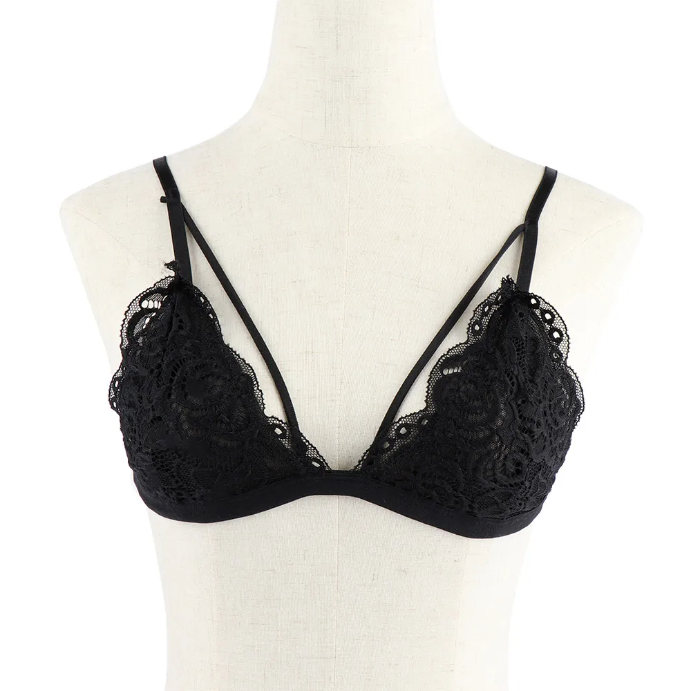 

Fashion Floral Sheer Lace Triangle Bralette Bra Thin Cotton Lace Black White Y-line Straps None Closure Sexy Bras For Women