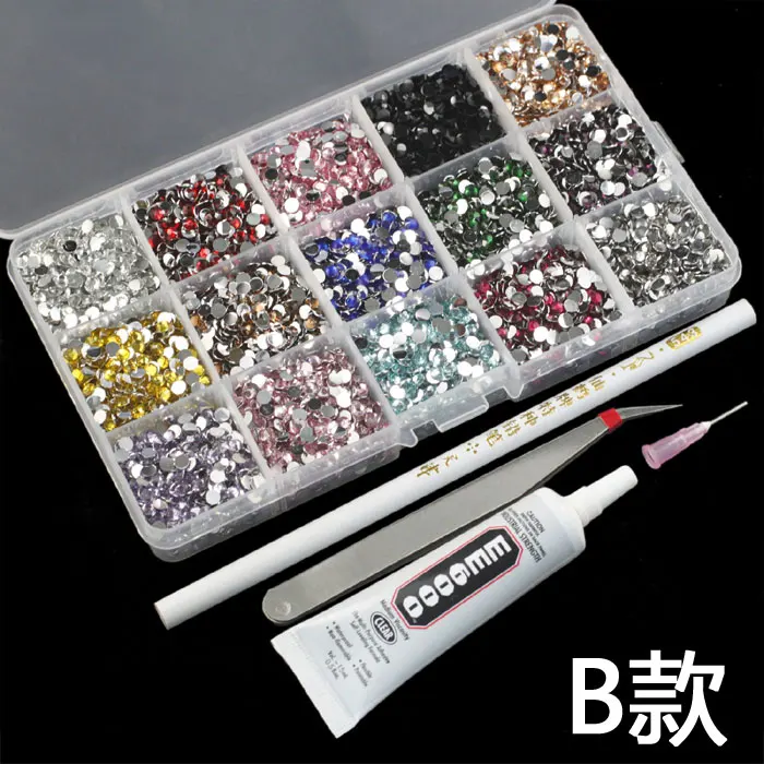 

Free shipping 15 Colors 3000pcs 3mm 4mm 5mm Flatback DIY bling Rhinestone Gem for cell phone case jewelry accessories+ Tool set
