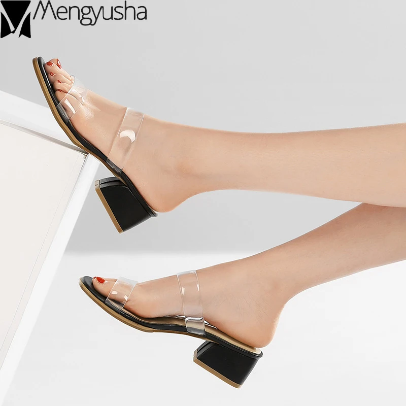 Прозрачные тапочки с 2 ремешками Летняя женская обувь удобные шлепанцы