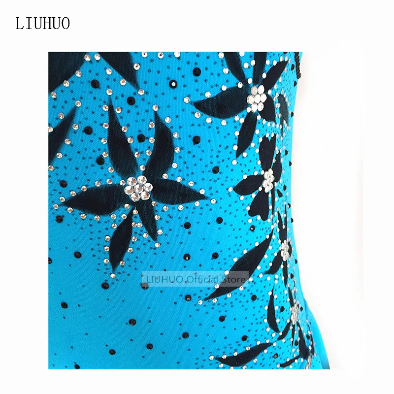 

High end customized children, ladies, adult figure skating costume, Skating Skirt, game dress, blue hand painted pattern