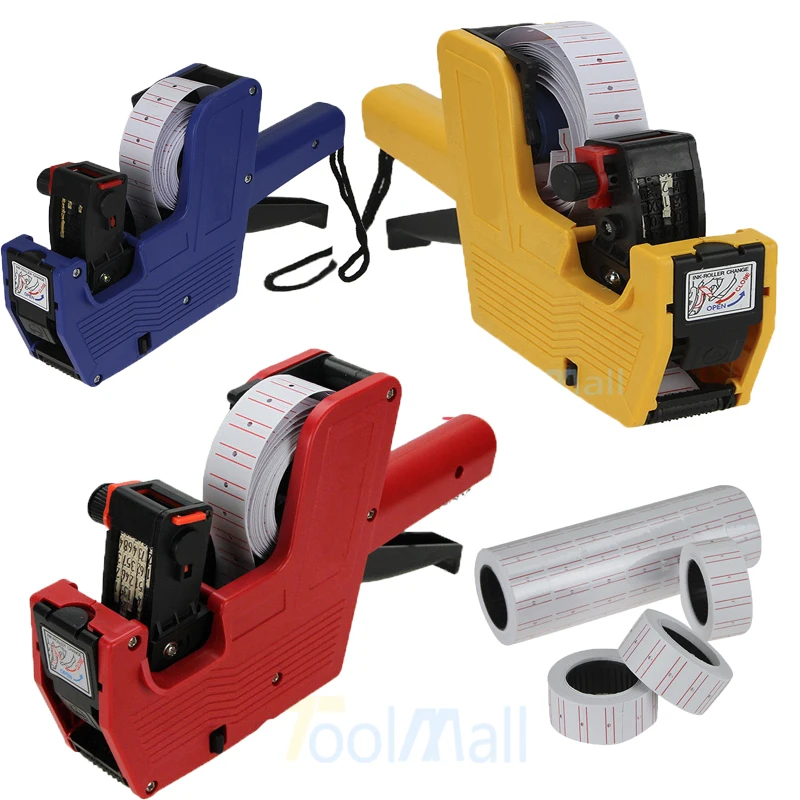 

[ Fly Eagle ]Red ,blue and yellow 3 lots colors EOS 8 Digits Price Tag Gun +5000 White with Red lines labels + 1 Ink MX-5500 US