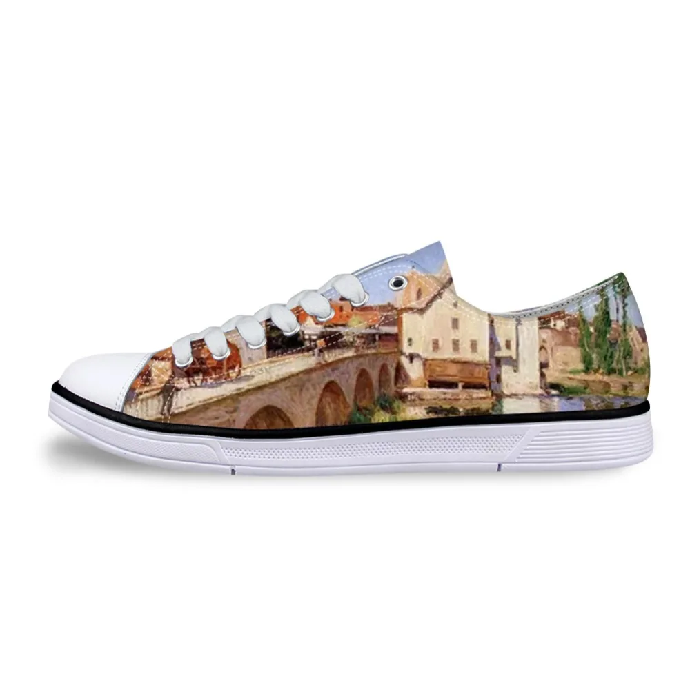 Man Vulcanized Shoes Lace-up Breathable Walking Canvas Sneakers Customized Oil Painting Alfred Sisley Free Dropshipping 2020 | Обувь
