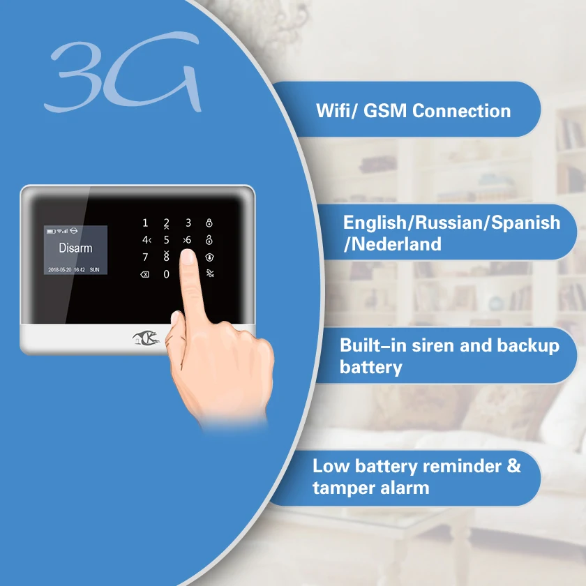 Многоязычная охранная сигнализация 3G /WIFI/GSM/SMS дистанционное управление через