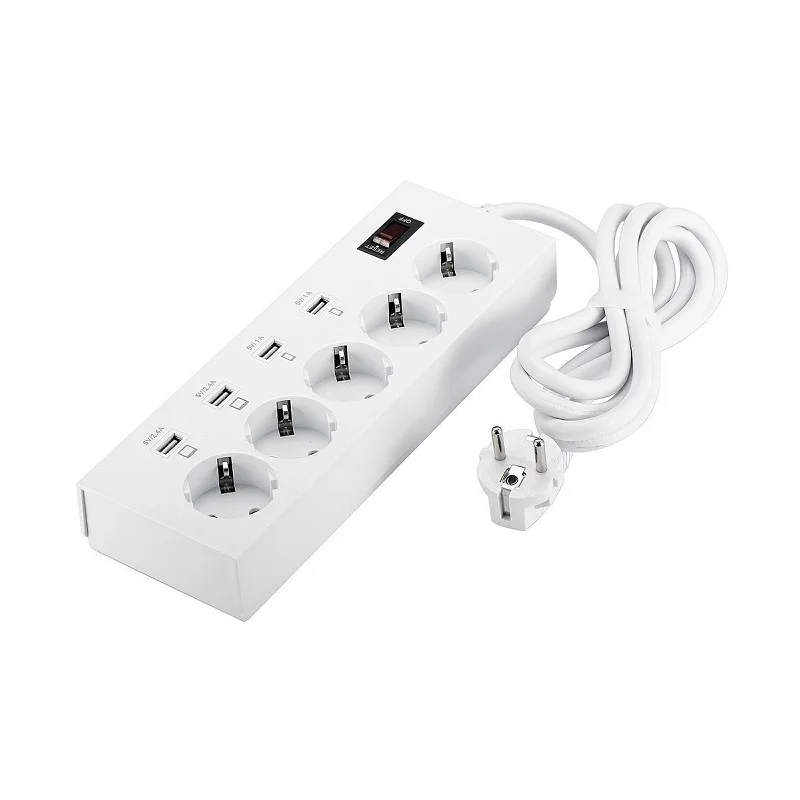 Белый Электрическая розетка ЕС Plug мощность полосы 4 AC ЕС Plug Outlet 5 В в 2.4A 6USB зарядки мощность доска 1,8 м удлинитель - Цвет: Белый